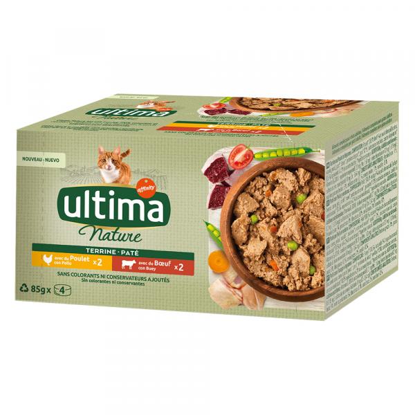 32 + 8 gratis! Ultima Nature Paté dla kota, 40 x 85 g - Kurczak i wołowina