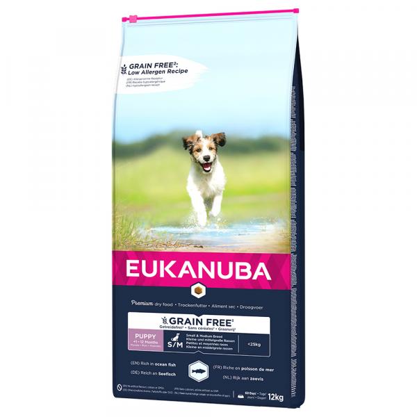 15% taniej! Eukanuba Grain Free Puppy, karma sucha dla psa, 12 kg - Small/Medium Breed, z łososiem