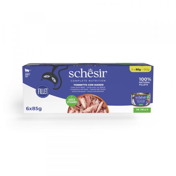 Schesir Complete Nutrition, filet w galarecie, 6 x 85 g - Tuńczyk z wołowiną