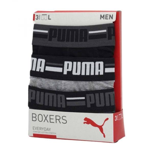 Bokserki męskie Puma BASIC BRAND ELASTIC 3-PACK szare 93545701