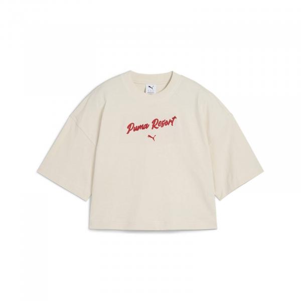 Koszulka damska Puma PREMIUM ESS OVERSIZED GRAPHIC beżowa 62977687