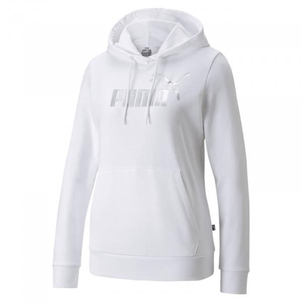 Bluza z kapturem damska Puma ESS+ METALLIC LOGO TR biała 84909602