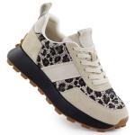 Skórzane sneakersy na platformie w panterkę beżowe Vinceza 66793 beżowy