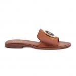 Lewski Shoes Skórzane Klapki Z Ozdobą Na Płaskim Obcasie Lewski 3047/O Camel brązowe