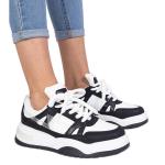 Czarno-białe sneakersy z grubymi sznurówkami czarne