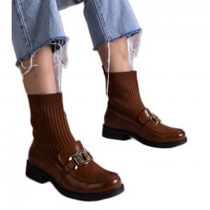 Brązowe botki z materiałową cholewką