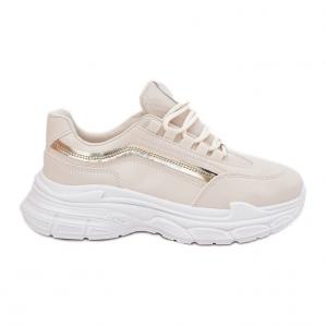 Sneakersy Buty Sportowe Damskie Na Grubej Podeszwie Beżowe beżowy