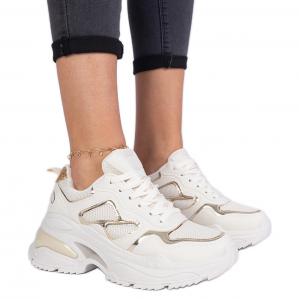 Beżowe sneakersy damskie zdobione brokatem beżowy