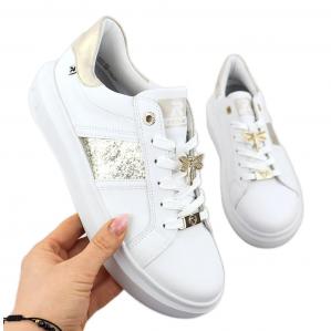 Skórzane sneakersy damskie na platformie białe Rieker 1202-82