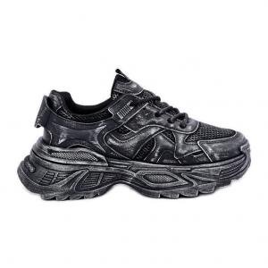 Sneakersy Damskie Z Przetarciami Na Platformie Czarne