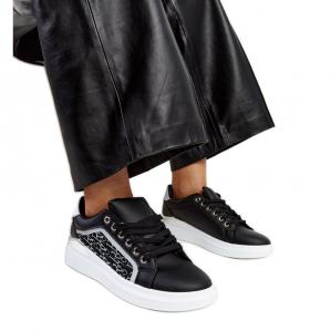 Czarne sneakersy na platformie z brokatem Fekete