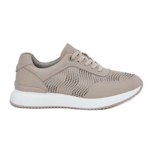 Skórzane Buty Sportowe Sneakersy Damskie S.Barski LR51-551 Beżowe beżowy