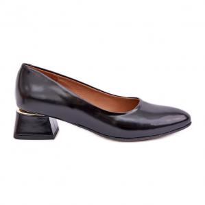 Lewski Shoes Skórzane Czółenka Lewski 3118 Z Połyskiem Czarne