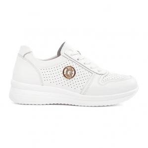 Goodin Białe ażurowe sneakersy ze skóry naturalnej z ozdobą