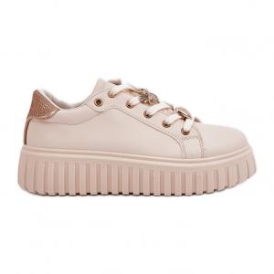 Sneakersy Damskie Z Przypinkami Beżowe beżowy
