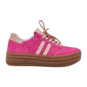 Zazoo N1068S4 Damskie Zamszowe Sneakersy Na Platformie Fuksja różowe