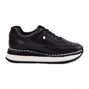 Skórzane Sneakersy Damskie Na Platformie Big Star RR274A335 Czarne