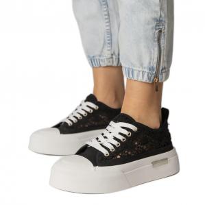 Czarne trampki sneakersy damskie ażurowe