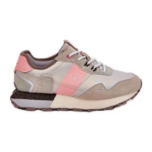 Zamszowe Sneakersy Damskie Big Star RR274243 HI-POLY System Szaro-Różowe