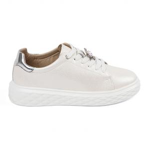 Biało-srebrne sneakersy z przypinką skórzane Sergio Leone białe