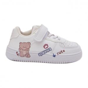 Sneakersy Dziecięce Na Rzep Z Misiem Białe