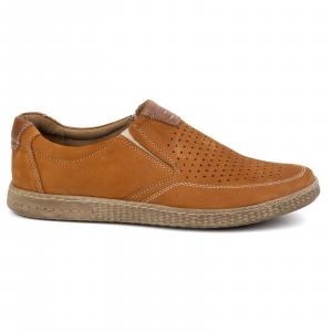 KOMODO Buty męskie skórzane Casual ażurowe 854/2 rude brązowe