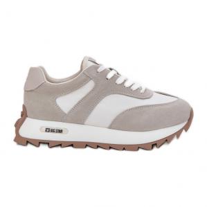 Zamszowe Sneakersy Na Platformie Damskie Big Star RR274896 HI-POLY System Biało-Szare białe