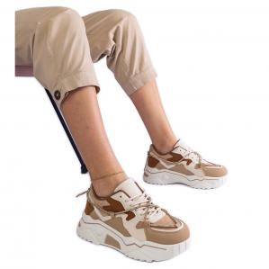 Brązowe sneakersy zdobione cyrkoniowym sznurkiem beżowy