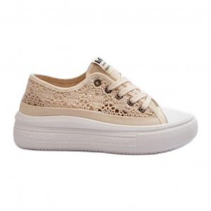 Koronkowe Trampki Damskie Lee Cooper LCW-23-44-1620 Beżowe beżowy