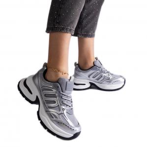 Srebrne damskie sneakersy sportowe srebrny