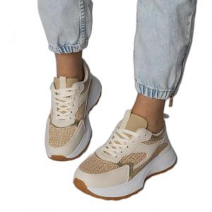 Beżowe sneakersy sportowe z plecioną wstawką beżowy