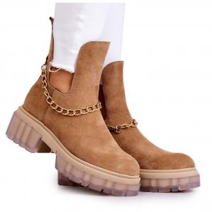 Modne Zamszowe Botki Z Wycięciem Camel Forget Me brązowe