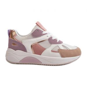 Sneakersy Damskie Na Platformie Fioletowe Lenivia białe