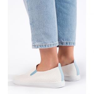 Ażurowe trampki slip on biało-niebieskie białe