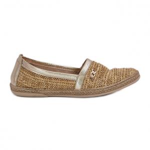 Eleganckie Skórzane Espadryle Z Plecionką Zazoo 10178 Beżowo-Złote beżowy