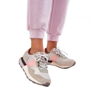 Zamszowe Sneakersy Damskie Big Star RR274243 HI-POLY System Szaro-Różowe