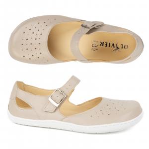 Baleriny ażurowe barefoot damskie Olivier 1284 – skórzane buty z klamerką do codziennych i eleganckich stylizacji beżowe beżowy