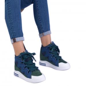 Granatowe sneakersy damskie z grubymi sznurówkami niebieskie