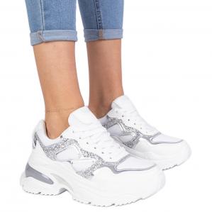 Białe sneakersy damskie zdobione brokatem