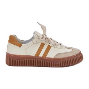 Zazoo N1068S6 Skórzane Niskie Sneakersy Damskie Na Platformie Beżowe beżowy