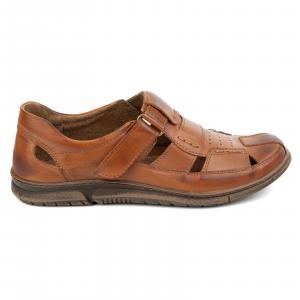 KOMODO Buty męskie skórzane na rzep 937KOM brązowe