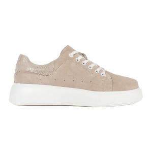 Goodin Beżowe skórzane sneakersy na grubej podeszwie beżowy