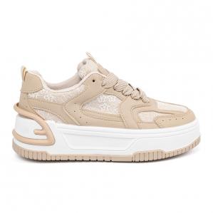 Sneakersy damskie z koronką beżowe beżowy