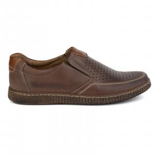 KOMODO Buty męskie skórzane Casual ażurowe 854/L/2 brązowe