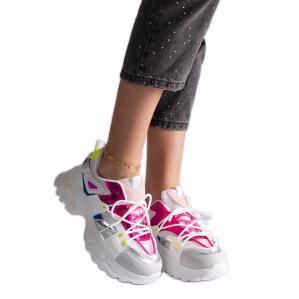 Biało-rózowe sneakersy sportowe białe