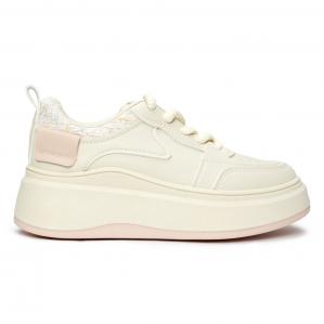 Damskie kremowe sneakersy na grubej podeszwie beżowy