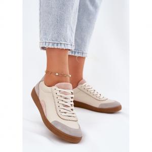 Skórzane Sneakersy Damskie Zazoo N1220 Beżowe beżowy