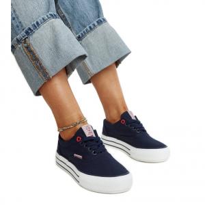 Granatowe damskie trampki na grubej podeszwie Cross Jeans niebieskie