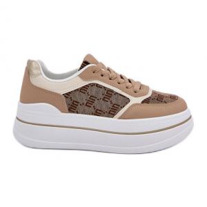 Sneakersy Damskie Ze Wzorem Beżowe beżowy