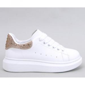 Sneakersy na platformie z cyrkoniami Parkss WHITE/GOLD - Inello białe